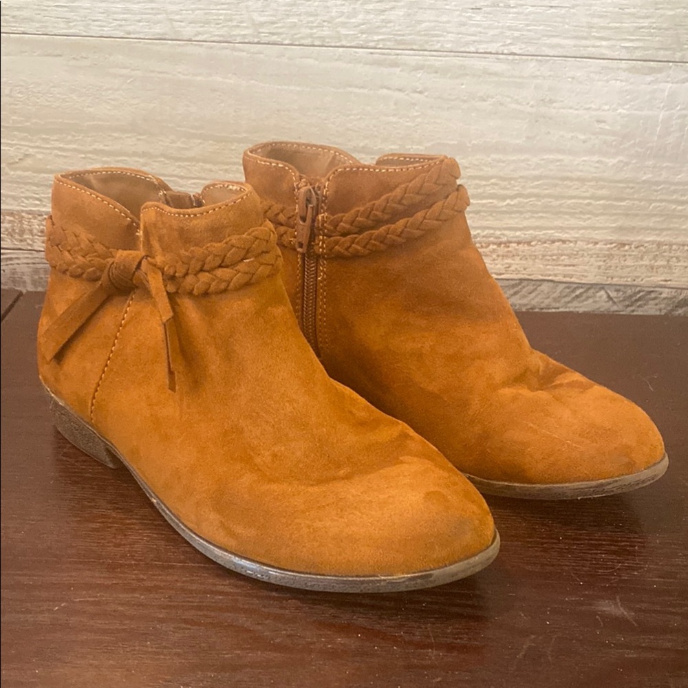 Tan Ankle Booties with Braided Detail